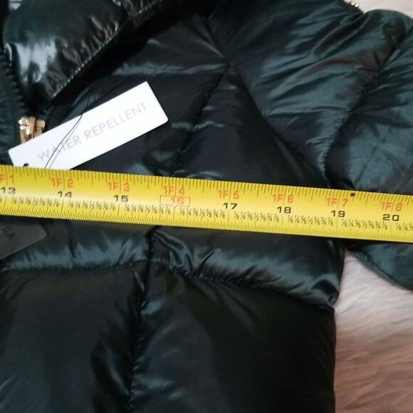 NWT Via Spiga Green Faux Down Asymmetrical Zip Front Puffer Jacket - Picture 11 of 13